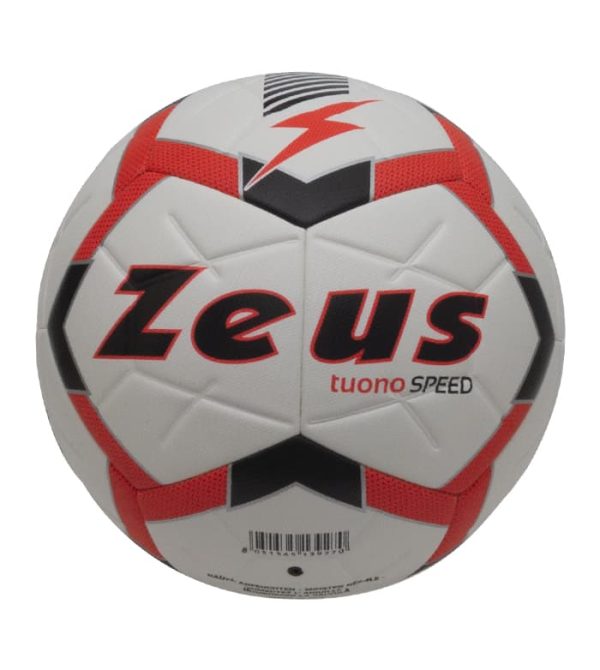 pallone speed zeus rosso blu bianco loghi stampati Materiale PU 12 pannelli termosaldati rivestimento in gel per la totale impermeabilizzazione Misura 4 – Peso: 330-390 g Misura 5 – Peso: 420-450 g