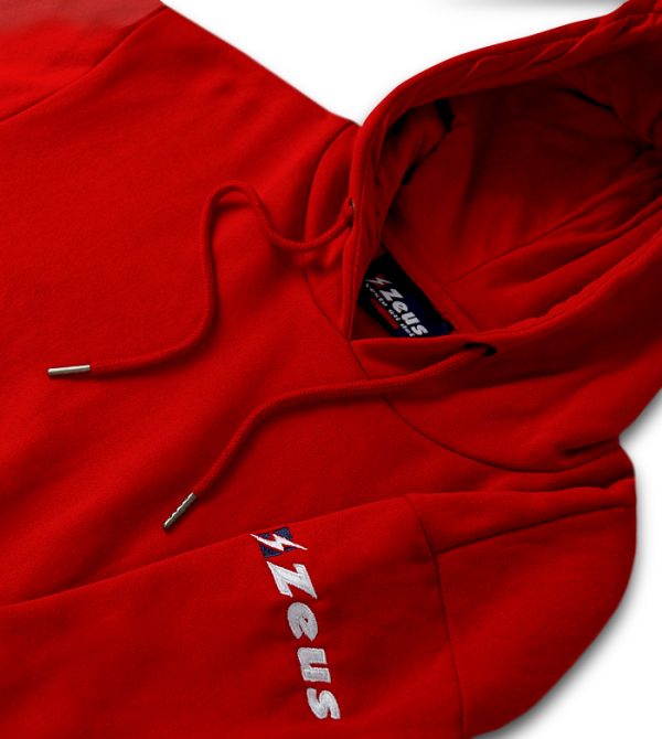 felpa ultra zeus rosso tinta unita relax con cappuccio logo ricamato vestibilità standard fit textile FLEECE fiber 65% cotone 290g – 35% poliestere