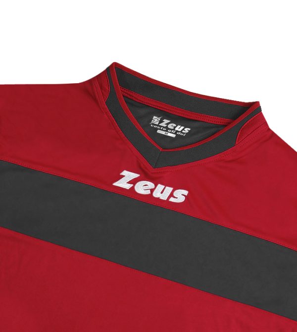 kit apollo zeus completino nero rosso con fascia orizzontale loghi ricamati manica corta elastico 100 % poliestere