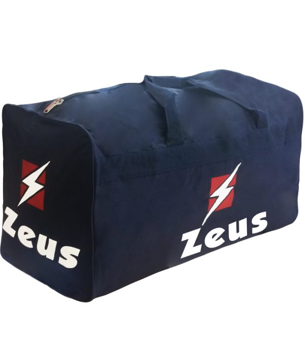 borsa portadivise eko zeuso blu con zip e tasche laterali loghi stampati misure 76X38X32 cm 70% nylon 30% poliestere