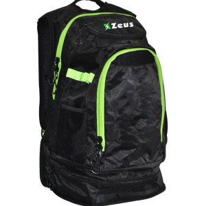 zaino zeus swim nero verde fluo doppia zip tasca frontale spallacci regolabili loghi stampati misure 35x55x25 cm 60% nylon 40 poliestere