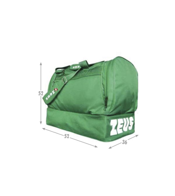 borsa maxi zeus verde con zip laterali portascarpe loghi stampati misure 52x52x36 cm 100% poliestere