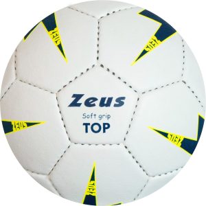 pallone handball top zeus bianco blu giallo loghi stampati indicato per le gare materiale Soft Grip Misura 1 – Peso: 290-330 g Misura 2 – Peso: 325-375 g Misura 3 – Peso: 425-475 g