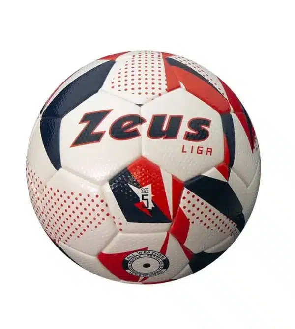 pallone liga zeus blu bianco rosso logo stampato PU 1 mm, camera d’aria H4 strato di bilanciamento peso 433 g