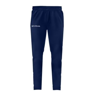 pantalone givova 100 blu tinta unita tasche laterali con zip loghi ricamati zip sul fondo del pantalone