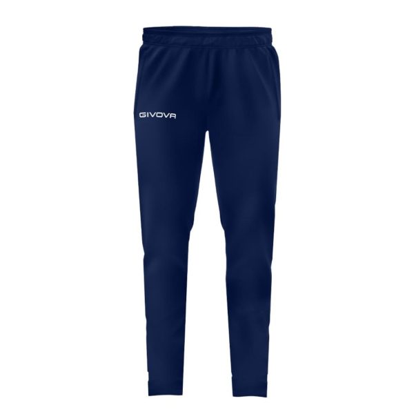 pantalone givova 100 blu tinta unita tasche laterali con zip loghi ricamati zip sul fondo del pantalone