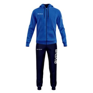 tuta givova winner azzurro blu con giacca con cappuccio zip logo ricamato tasche laterali con zip microfibra